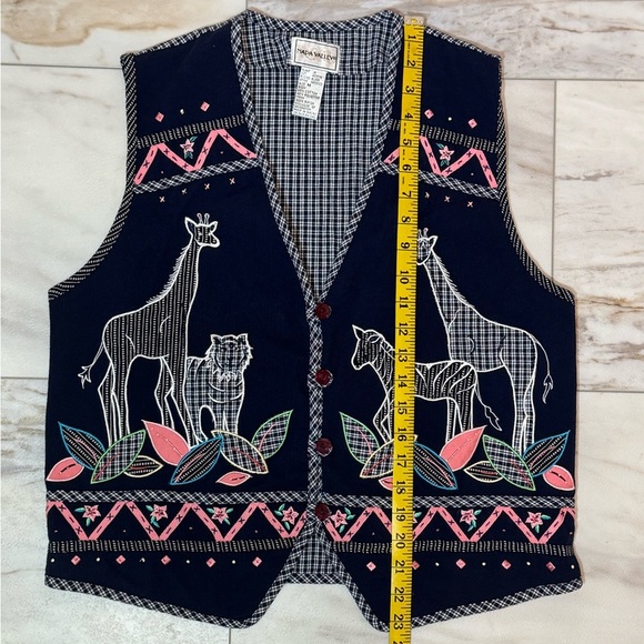 Vintage Napa Valley Safari Animal Vest Size M Embroidered Giraffe Zebra Tiger - Picture 5 of 6